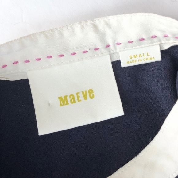 Anthropologie Maeve monogram E elephant blouse top small navy blbue - Picture 3 of 12